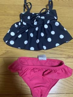 ベビー水着 黒白水玉 フリル付きのサムネイル