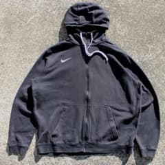 NIKE ロゴ刺繍 XL 黒 × 白 古着 フルジップアップ パーカー - メルカリ