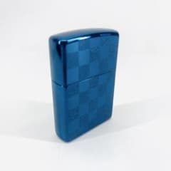 【美品】　ZIPPO ジッポー オイルライター　ブルー　チェッカー柄 箱付きのサムネイル