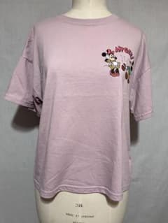 ディズニー　ミッキー ミニー プリント 半袖Tシャツ 薄ピンク　【Ｍサイズ】