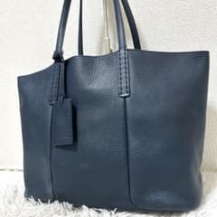 【現行✨美品/ロシェ】ヒロフ　トートバッグ　肩がけ可　ネイビー　シボ革　A4可能 現行✨美品/ロシェ】ヒロフ トートバッグ 肩がけ可 ネイビー シボ革 A4