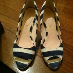 ネイビー×白 オープントゥパンプス 23㎝♪のサムネイル