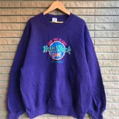 希少色 90s ハードロックカフェ 刺繍ロゴ スウェット USA製 L 紫のサムネイル