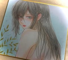 黒*ん様 手描き イラスト アナログ オリジナル 色紙 女の子　少女のサムネイル