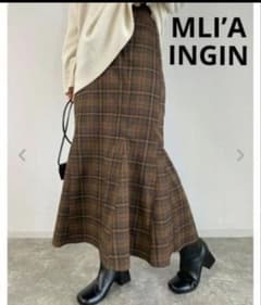 잉 INGIN 체크 무늬 머메이드 롱 스커트 MLIA 엠리아 브라운 M
