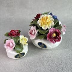【大】 AYNSLEY エインズレイ 陶花 フラワーブーケ オブジェ 英国製 美品】英国エインズレイ Aynsley 陶花 置物 2個セット フィギュリン