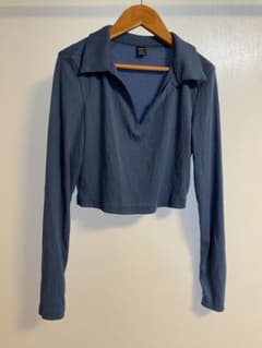 SHEIN⭐︎トレンドの開襟リブ生地ショート丈カットソーM【中古】a1のサムネイル