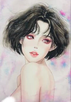 手描きイラスト 水彩原画 ショートヘアの女の子303 - メルカリ