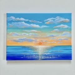 sunrise＊4号キャンバス 絵画 原画 風景画 海 夏 ハワイ 沖縄 人気