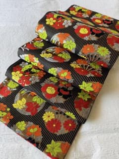 七五三に☆逸品 西陣織 正絹 子供用袋帯 祝い帯 黒地に花丸文 - メルカリ