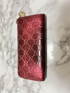 GUCCI GG柄シマレザー ラウンドファスナー 長財布 ピンク - メルカリ