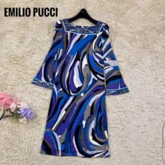 エミリオプッチ　総柄　シルク100% イタリア製　膝丈　ストレッチ　ワンピース エミリオプッチ プッチ柄 イタリア製 ベルト レーヨン100% 膝丈