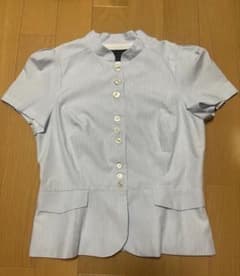 Thumbnail of 【新品】ZARA ストライプ パフスリーブ ペプラムブラウス 半袖 水色