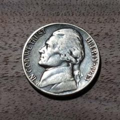 【ウォータイム・ニッケル】［銀貨］5セント アメリカ ジェファーソン 銀350 アメリカ銀貨1943年 ウォータイムニッケル ジェファーソン5