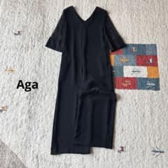 Aga ヤマダヤ レーススリーブロンパース オールインワン Vネック 黒