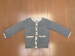 キッズ 長袖 カーディガン グレー 花柄パイピングのサムネイル