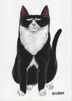 オイルパステル画　原画　猫の絵　A4サイズ　ドローイングのサムネイル