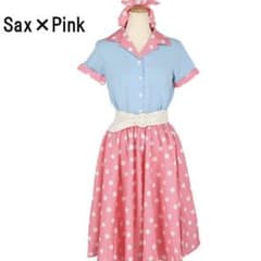 【新品・未使用】ダンス衣装／80年代コスプレ（ピンク×サックス）のサムネイル