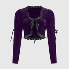 ROMWE パープル ベルベット クロップドトップス ゴシック sheinのサムネイル