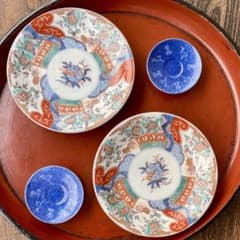 色絵古伊万里の皿 コバルト吹き墨豆皿 各2枚 明治 錦手 - メルカリ