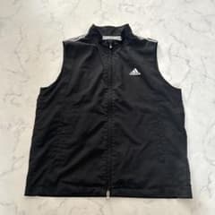 adidas アディダス フルジップナイロンベスト スリーストライプス 黒 L