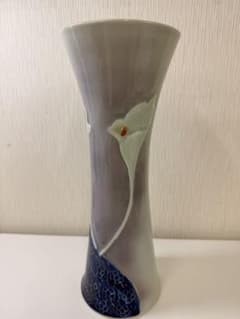 陶器 花瓶 高さ35cm カラー 花文 花器 染付 作家銘あり 大型のサムネイル