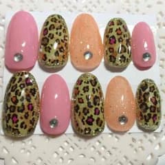 【248】春夏カラー♡かわいめレオパードネイルのサムネイル