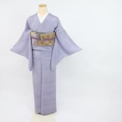 5k881 着物　正絹　夏物　薄物　絽　小紋　一つ紋　家紋　ぼかし　紫　無地 夏着物】竪絽ちりめん 無地小紋 背紋落款有 ぼかし薄紫色 正絹 4KP16