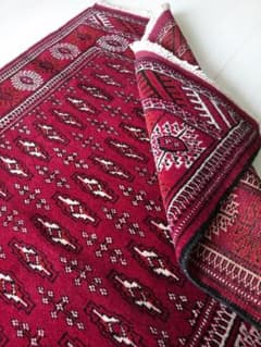新品 トルクメン ペルシャ絨毯 150×100cm あずき色ベース 細かい柄 