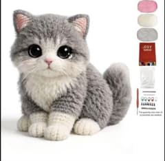 グレー＆ピンク子猫 かぎ針編みキット 猫 あみぐるみ DIY 手芸キットのサムネイル