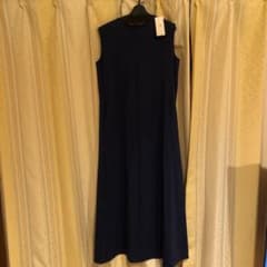 値下げ　23区　新品　ネイビー  ロングノースリーブワンピース　綿100%のサムネイル