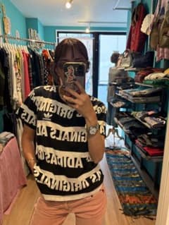 adidas ストライプ　ボーダー　Tシャツ y2k 平成ギャル　海外ガールのサムネイル