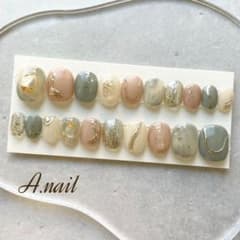 【ニュアンスネイルチップ】フルサイズ くすみブルー ピンク 成人式 前撮り 振袖のサムネイル