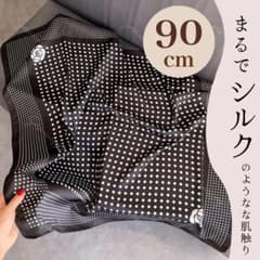신품 대형 스카프 90cm 사각형 실크 라이크 카멜리아 & 도트 블랙