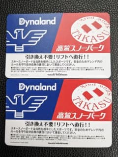 即日発送 高鷲スノーパーク ダイナランド 共通リフト券 1日券 2枚セットのサムネイル