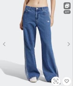 adidas ブルーワイドレッグデニム - メルカリ