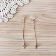 未使用級 ロング ドロップ イヤリング ノンホールピアス ゴールドのサムネイル