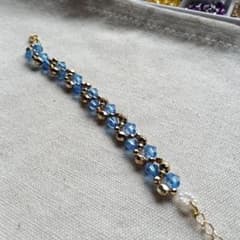 ハンドメイド ブレスレット ビーズ ブルー ゴールドのサムネイル