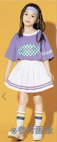 ダンス衣装　紫　Tシャツと白スカート　セット売り130センチのサムネイル