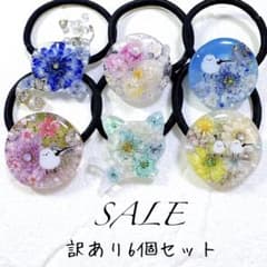 在庫SALE】訳あり6個セット。レジンヘアゴム。シマエナガ。花。猫
