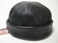 米国製ニューヨークハットLamba Thugレザー本革ショートワッチ黒XXL