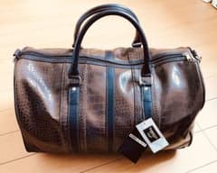 【未使用:タグ付・激シブ】Kasco キャスコ クロコ型押し ボストンバッグ