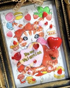 ストロベリースイーツ バレンタイン 猫 インテリア シーグラスアート