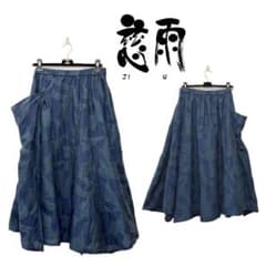 美品 慈雨/センソユニコ 通年 織柄＆異素材 アシンメトリーロングフレアスカート 慈雨】じう センソユニコ 変形 ロングスカート チェック柄【美品】芽風