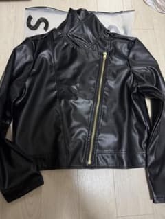 ブラック フェイクレザー ライダースジャケット 12Yのサムネイル
