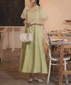 パール付き シアー パフスリーブ オケージョン　ロングドレスのサムネイル