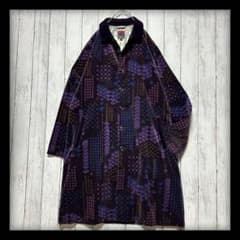 BRUNABOINNE】幾何学☆総柄ベロアステンカラーコート 紫系 サイズ0 