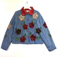 BLEU BAYOUデニムジャケット刺繍ハンドメイドワッペン花柄ヴィンテージ 