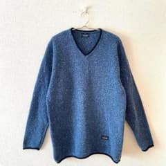 ☆【トラサルディジーンズ】ニット セーター ロゴタグ有 Vネック 長袖 L相当