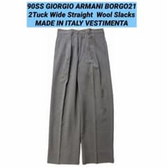 90SS ジョルジオ アルマーニ 21 ワイド ストレート スラックス カーキ